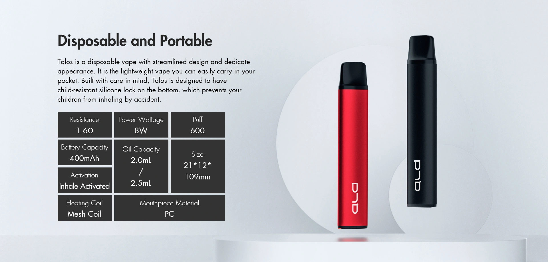 TALOS - TPD Compliant, Child-Resistant Disposable Vape AH2105