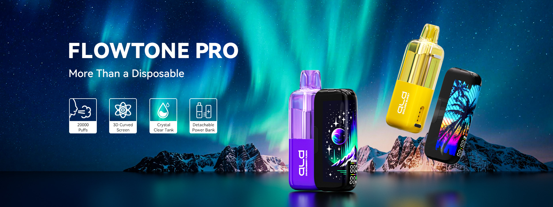 FlowTone Pro: 20,000 Puffs, 3D Curved Screen, Detachable Power Bank